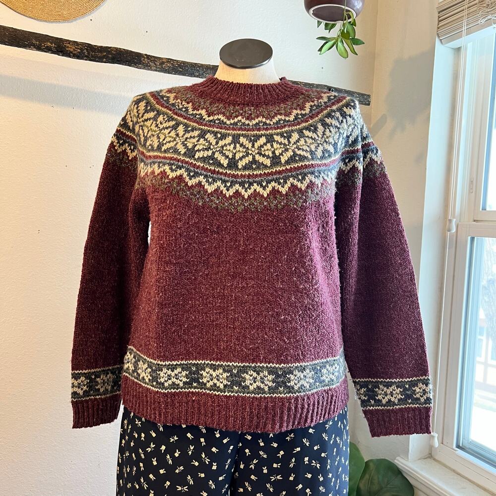 90s Croft & Barrow Burgundy Fair Isle Wool Blend Pullover Sweater Size Large